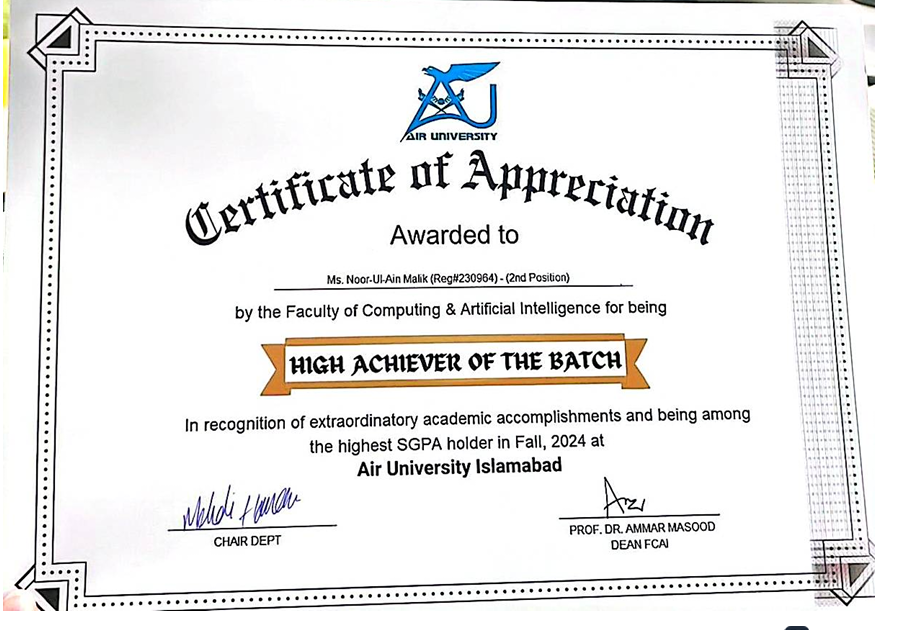High Achiever Certificate